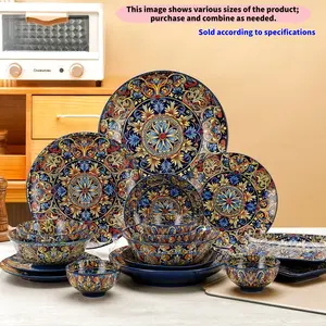 Multiple Specifications Ceramic Tableware Set, Blue Style, Includes Plates, Bowls, Round Dishes, Square Dishes, Soup Bowls, Dishwasher Safe, Microwave Friendly