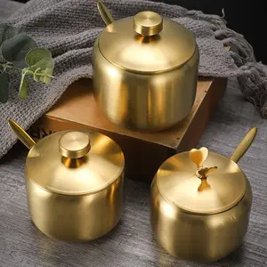 3pcs Stainless Steel Spice Jars with Spoon Lid, Kitchen Condiment Containers, Kitchen Gadgets, Salt & Pepper Shakers, Home & Outdoor Use