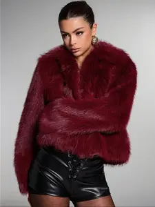 Women's Elegant Vintage Faux Fur Coat, Luxury Winter Jacket with Button Front, Long Sleeve Solid Color Design, Fitted Casual Outerwear