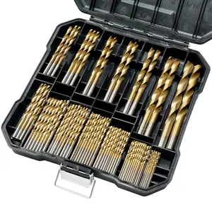 99 count Drill Bit Set, 135? Tip Titanium Coated High Speed Steel, Twist Drill Bit Kit for Iron, Aluminum Alloy, Copper, , Plastic, with Hard Storage 1/16"-3/8"
