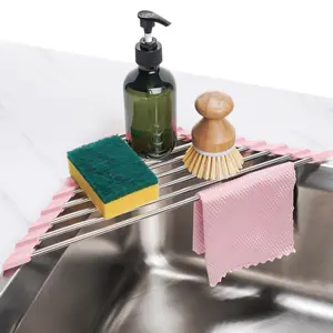 Tomorotec Triangle Foldable Dish Drying Rack, Small Roll-Up Stainless Steel Over Sink Drainer for Kitchen,finnish drying rack organizer sponge  holder