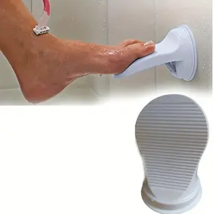 Shower footrest with suction cups, no drilling required. Shower stand, wall-mounted footstool, plastic shower foot pedal with suction cups, bathroom accessory, durable plastic shower footrest with soft suction cup support, compact size saves space.