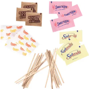 Bools, Sugar Packets & Sweetener Assortment Packets Sugar Packets, Splenda, Sweet'N Low, Brown Sugar, Plus Bools Wooden Coffee Stirrers (400 Pack)Sugar Packets for Home, Airbnb, Office, Coffee, Bar.