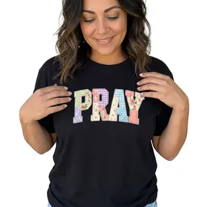Pray Christian Shirt Women Patchwork Floral Graphic Tee Inspirational Faith Top
