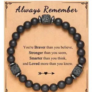 Black Matte Volcanic Stone Bracelet with Card