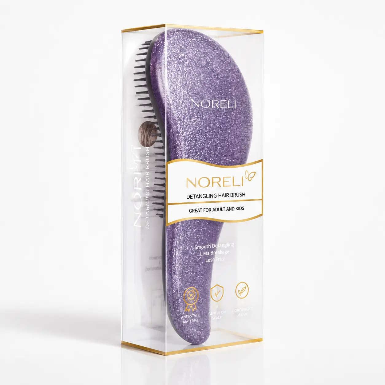 NORELI Glitter Detangling Hair Brush for Women, Men & Kids, Flexible Rounded Bristles for Less Pulling and Frizz, Gentle Scalp Brush for Wet or Dry Curly, Thick, Fine & Straight Hair