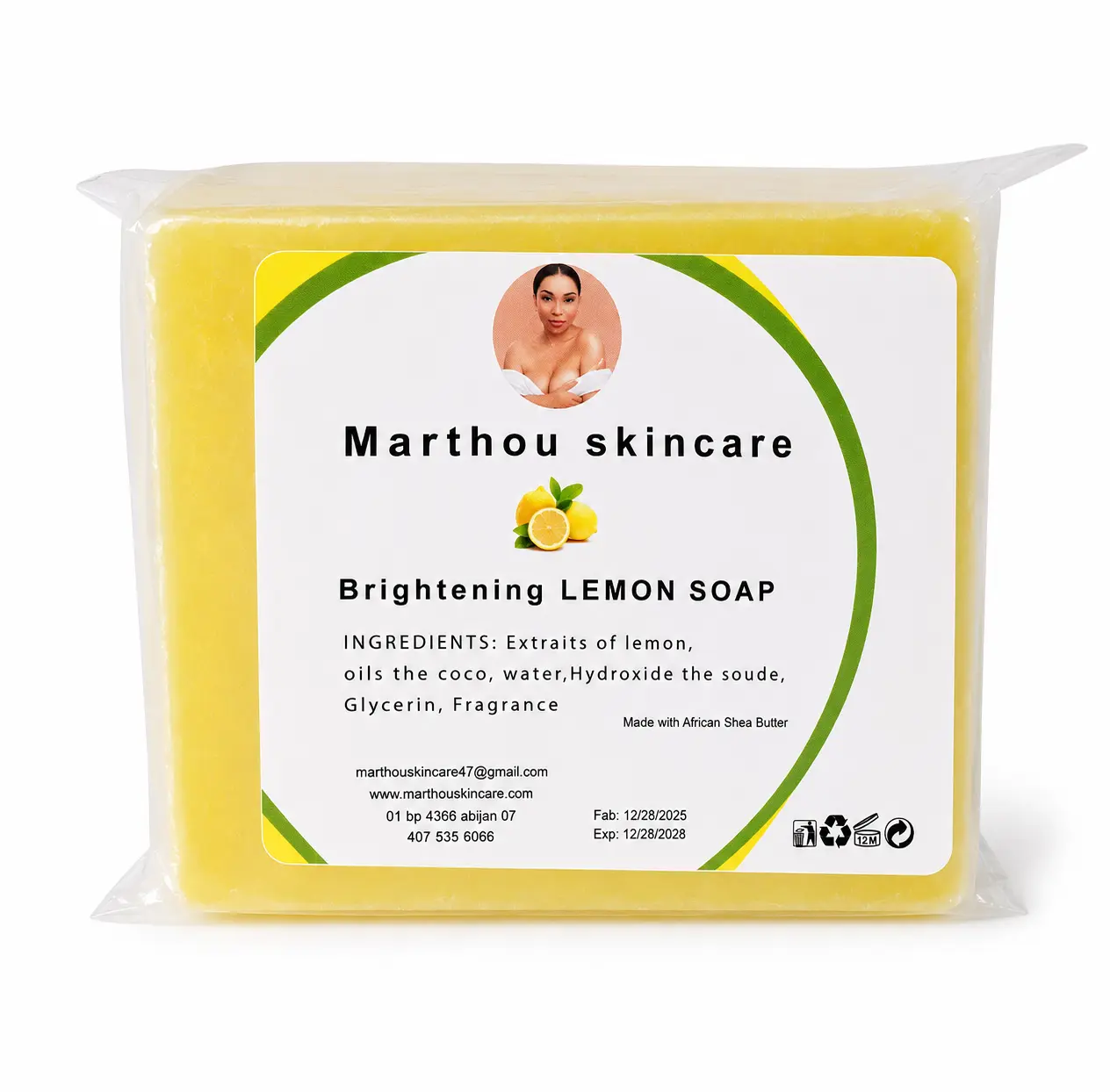 Marthou Skincare Lemon Soap - Natural Glow, Deep Cleanse, Cruelty Free, 4oz Bar