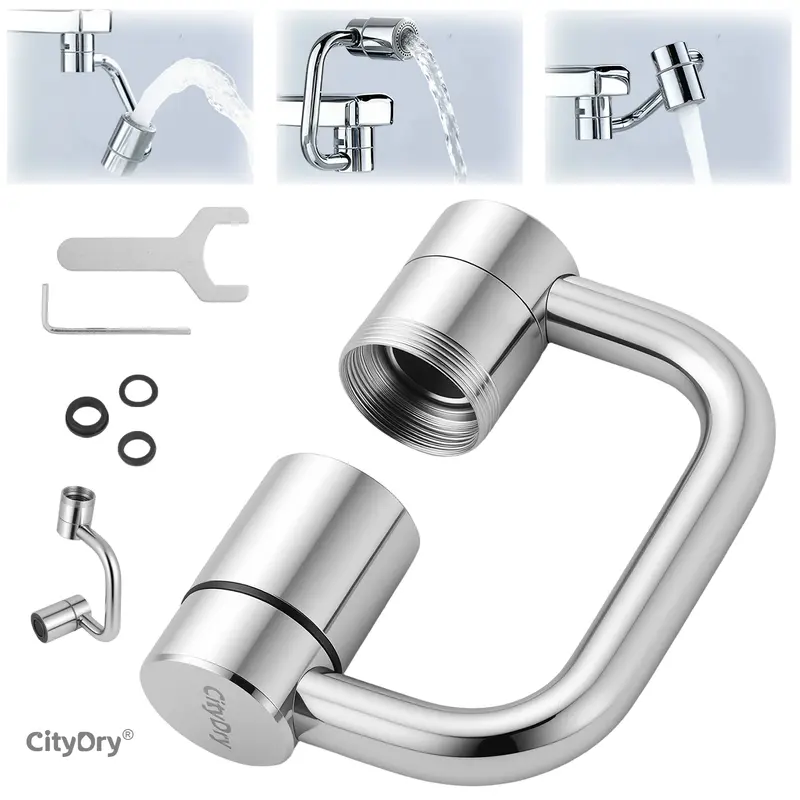 CityDry 1pc Rotatable Faucet Aerator Extension - 360 Rotation 360-Degree Swivel, 2-Mode Splash Control, All-Angle Adjustment, 95% Compatible Upgrade Kit for Kitchen & Bathroom Sinks, Faucet Extender Bathroom