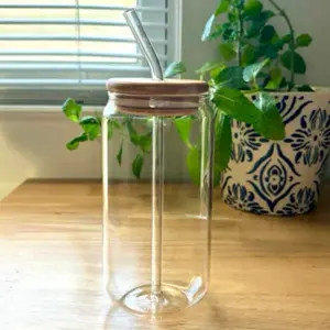 Glass 16 oz Cup - UV DTF Wrapped with Lid - Ideal for Drinkware - Bottle