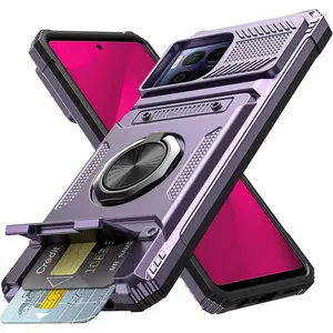 Phone Case with Card Holder, 360° Rotatable Ring Kickstand Phone Protective Cover, Phone Accessories Compatible with T-Mobile REVVL 7 Pro 5G, Casing