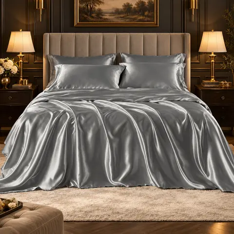 Satin Bedsheet Sets - 6-Piece Solid Color Satin Bedding Set (Cal King, 1 Flat Sheet, 1 Fitted Sheet, 4 Pillowcases), 90g Flat Weave, Soft, Skin-Friendly, Wrinkle Resistant, Luxurious Natural Sheen, Silky Glide on Skin, Hair-Protecting, Machine Washable