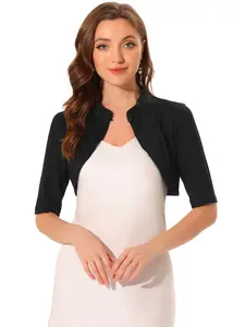 INSPIRE CHIC Elegant Chic Stand Collar Half Sleeve Cropped Bolero Shrug Cardigan