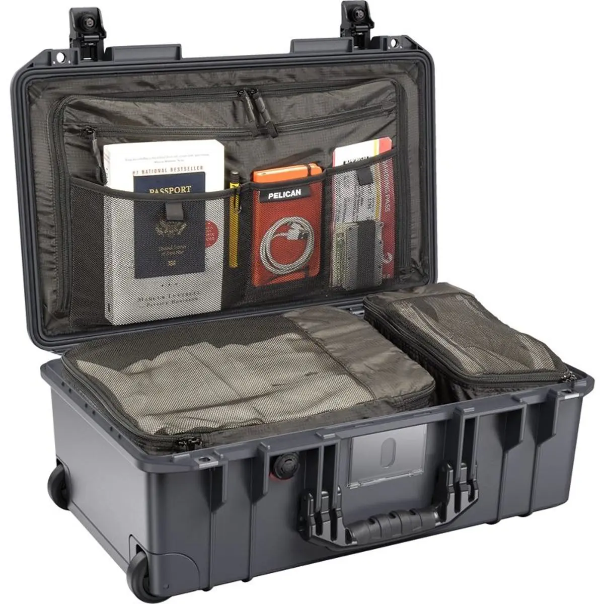 Pelican 1535TRVL Wheeled Compact Carry-On Air Travel Case, Charcoal, with Lid Organizer and Packing Cubes