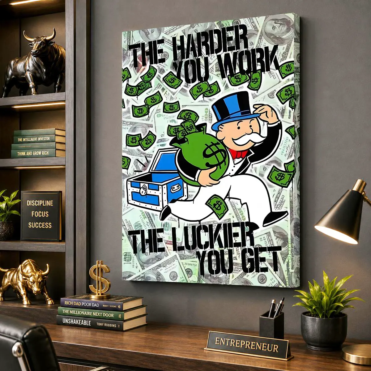 Money Motivation Canvas Wall Art Poster, Monopoly Rich Mindset Poster, Success Wealth Quote Canvas Print, Office Decor for Entrepreneurs & Hustlers