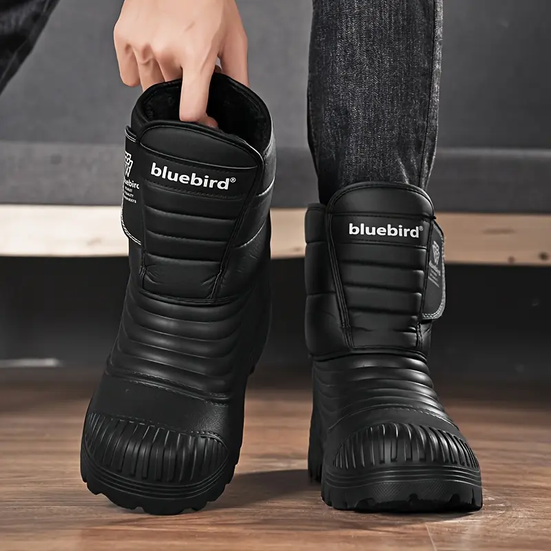 Bluebird Men's Large Size Synthetic Footwear - Insulated Winter High-Top Waterproof PU Boots, Fleece-Lined Cold-Resistant, Thick Warm EVA Sole, Adjustable Closure, Round Toe for Outdoor Hiking, Walking, Outdoors, Shoe, Walking Shoes, Thick Warmth