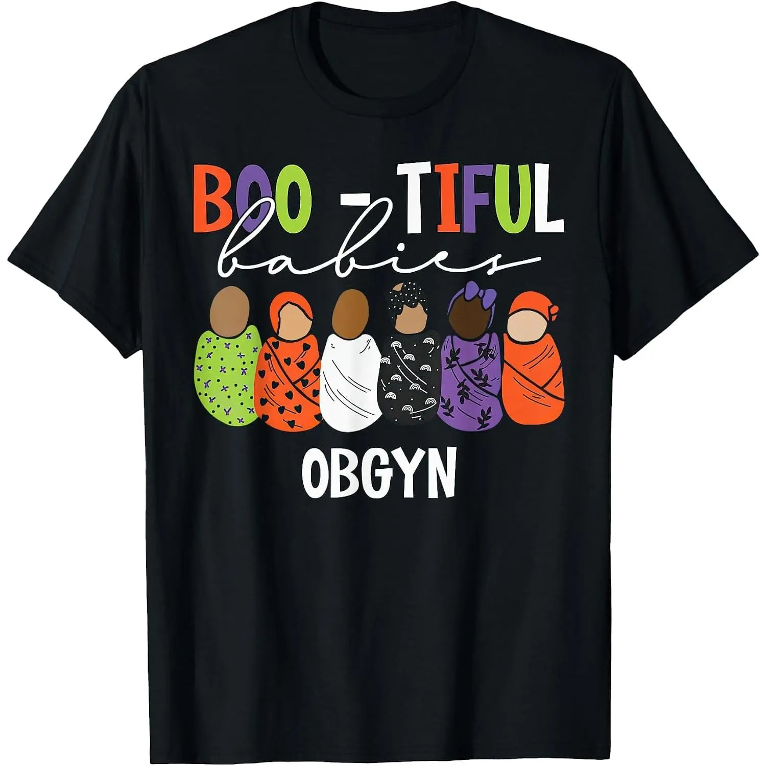 Women's 100% Cotton Distressed Graphic Round Neck Streetwear Top - Boo-Tiful OBGYN Obstetrics Gynecologist Halloween T-Shirt, Black, 3X-Large