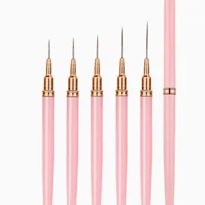Pink Fine Nail Brush Set 5 Pack - Brushes for Gel Polish Suitable for Gel Nail Polish Painting and Nail Art - 5 Sizes (4/8/12/20/25mm) Acetone Free