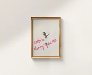 Extra Dirty Martini Cocktail Print, Retro Pink Wall Art Bar, Martini Poster, Trendy Home Decor, Clean Lines, Minimalist Look, Classic Fashion, Fits Every Occasion