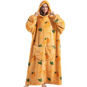 wearable hooded blanket, 1 count 320gsm cartoon animal & fruit pattern hoodie blanket with pocket, comfy winter plush blankets for home office travel, stocking fillers gift, valentine's day, gift for her