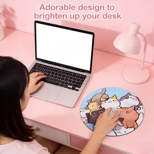 Fashion Cartoon Round Mouse Pad, Anti-Slip Rubber Base, Computer Gaming Mouse Pad, Small Desktop Mat for Girls and Ladies, 7.87 Inches