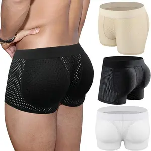 Men’s breathable mesh boxer briefs shorts (pack of 1/2/3/4), padded shapewear for butt lift, lightweight hip enhancers, compression slim fit, elastic nylon fabric, classic boxer style, personalized