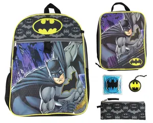 Batman  16" Backpack 5 PC Classic Comic Design Combo Set