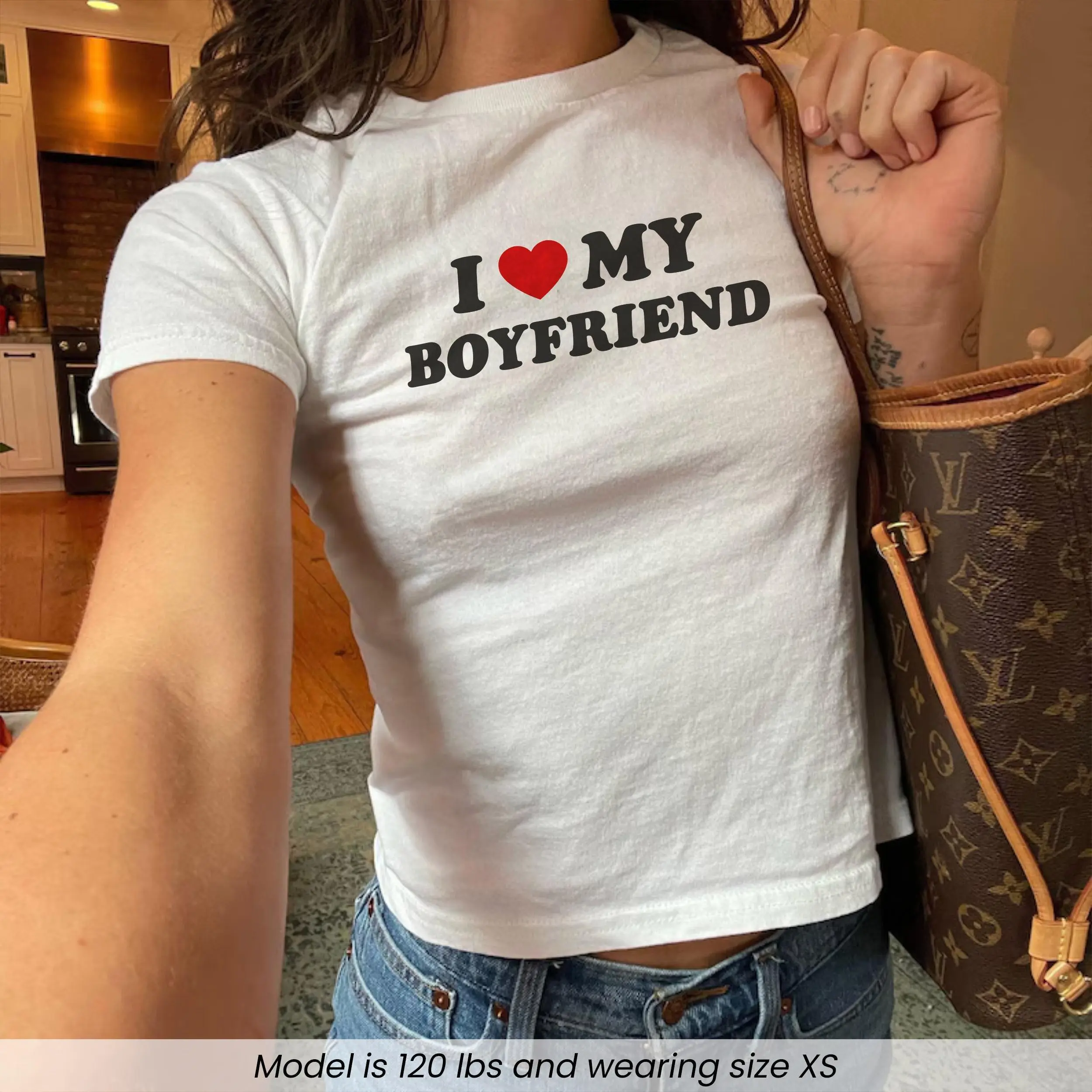 I Love My Boyfriend Baby Tee Cute Y2k Crop Top Funny Flirty Shirt For Women Girlfriend Gift Tee Trendy Baby Tee
