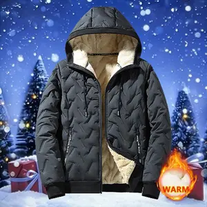 Men's Fleece-Lined Hooded Jacket with Zipper Pockets & Drawstring Design,Plian Color Thick Fabric for Autumn Winter Daliy Wear,Regular Fit.