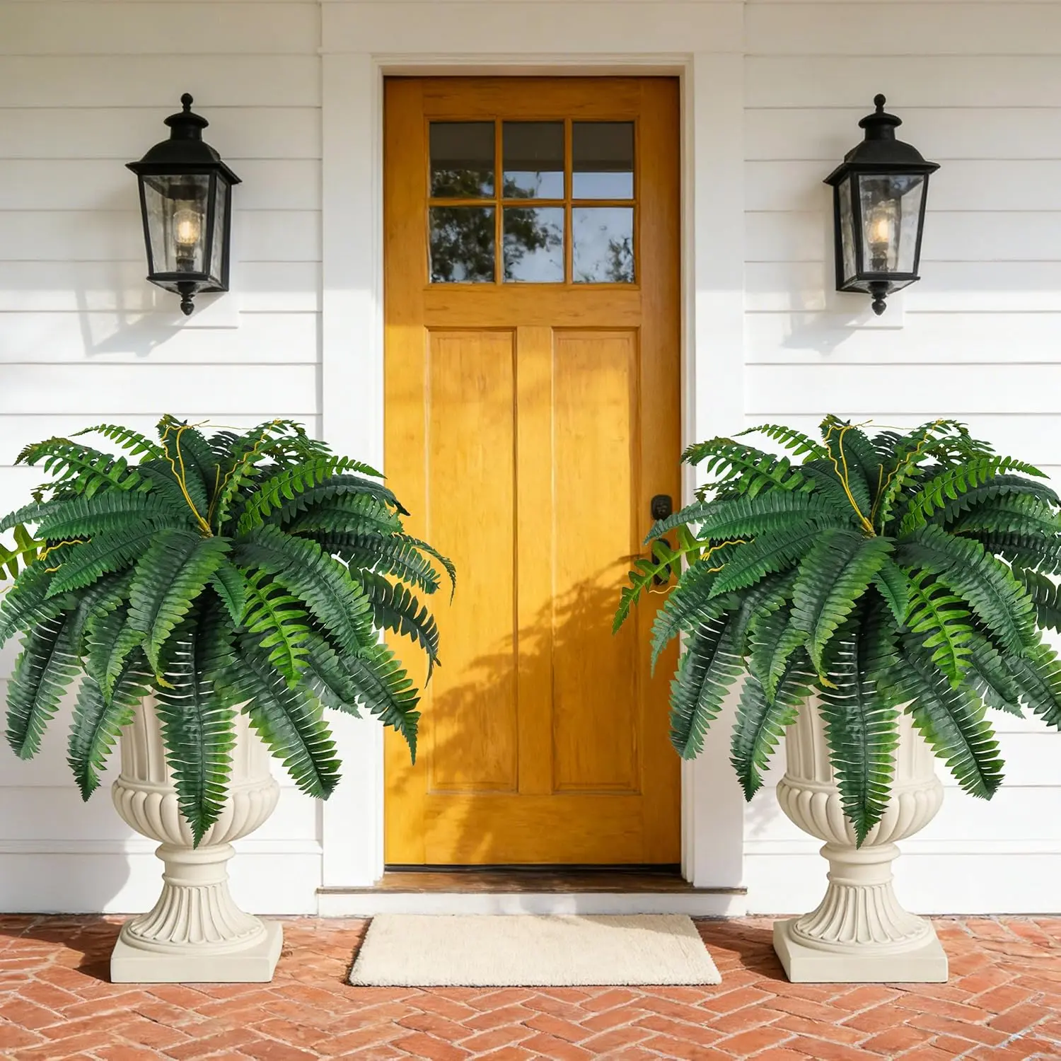 Der Rose 2-PC 45-in 60-Leaf Synthetic UV-Resistant Boston Fern Faux Plants Shrubs, Decorative Artificial Hanging Fake Ferns Set for Home Porch Decor, Ideal for Summer Gifts