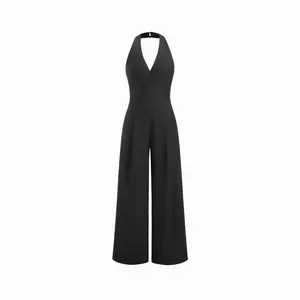 Cider Halter Neckline Backless Straight Leg Jumpsuit