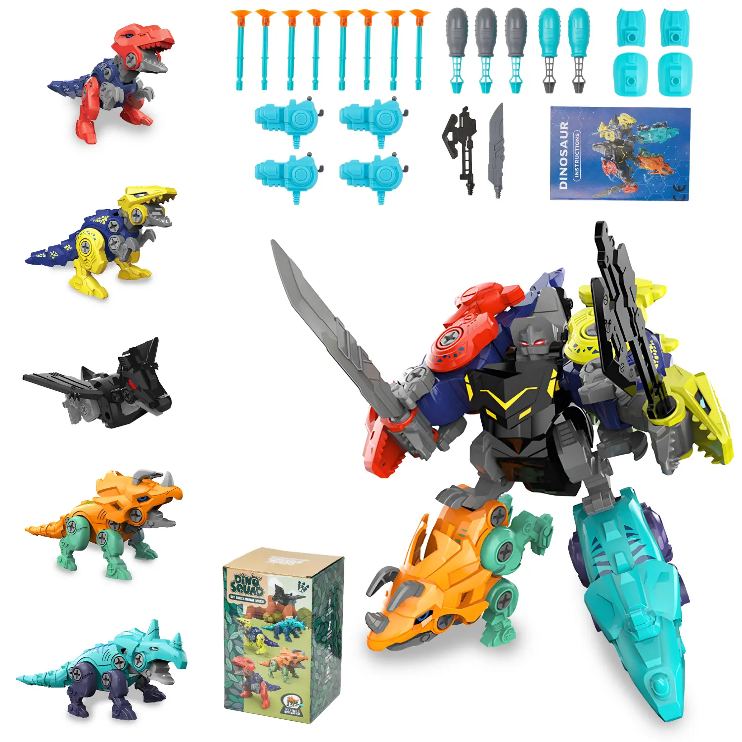 5-in-1 Dinosaur Robot Building Toy - 5 Dinosaurs DIY Build Set, ABS Plastic Smooth Edges STEM Educational Toy for Open Ended Play & Hands-On Learning, Birthday/Christmas Gift for Kids Ages 3-8