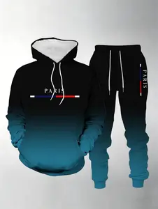 Autumn and Winter Black and Red Gradual Color Change 2024 Hot Selling Men's Street Fashion Hoodie Set Matching Menswear