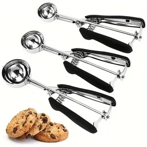 Cookie Scoop Set, 3 Counts/set Stainless Steel Cookie Dough Scoop with Non-slip Handle, Ice Cream Scoop, Kitchen Utensils for Cookies, Cupcakes, Waffles
