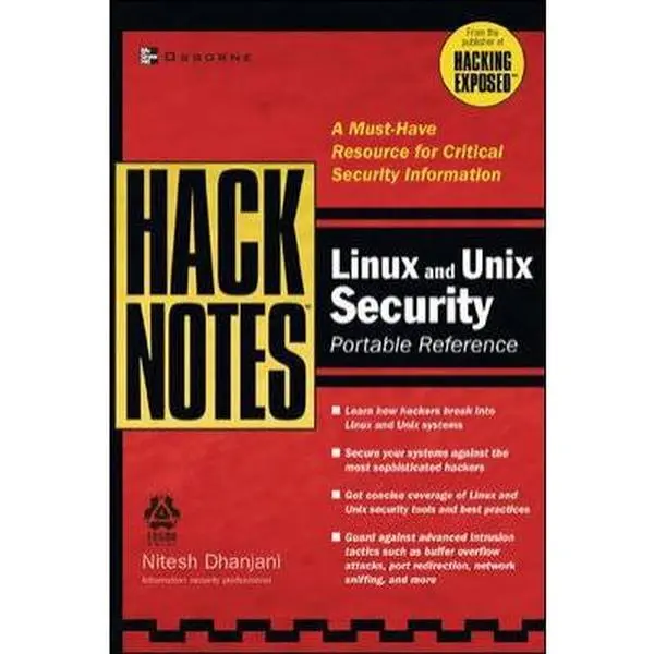 Used HackNotes(tm) Linux and Unix Security Portable Reference Book - English Edition for Hackers, Featuring Advanced Hacking Techniques, Buffer Overflows, Good for Cybersecurity Learners (Paperback by Nitesh Dhanjani), Learn Advanced Hacking