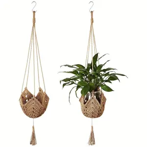 2 Piece Bohemian Lace Plant Hanger with S Hooks, Lightweight Geometric Design for Indoor Outdoor Decor, Handmade for Pots and Gardens