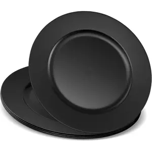 13'' Black Party Chargers Large Plates & Platters  for  Party's Weddings Tableware  for Serving dish Black, Pac of 6