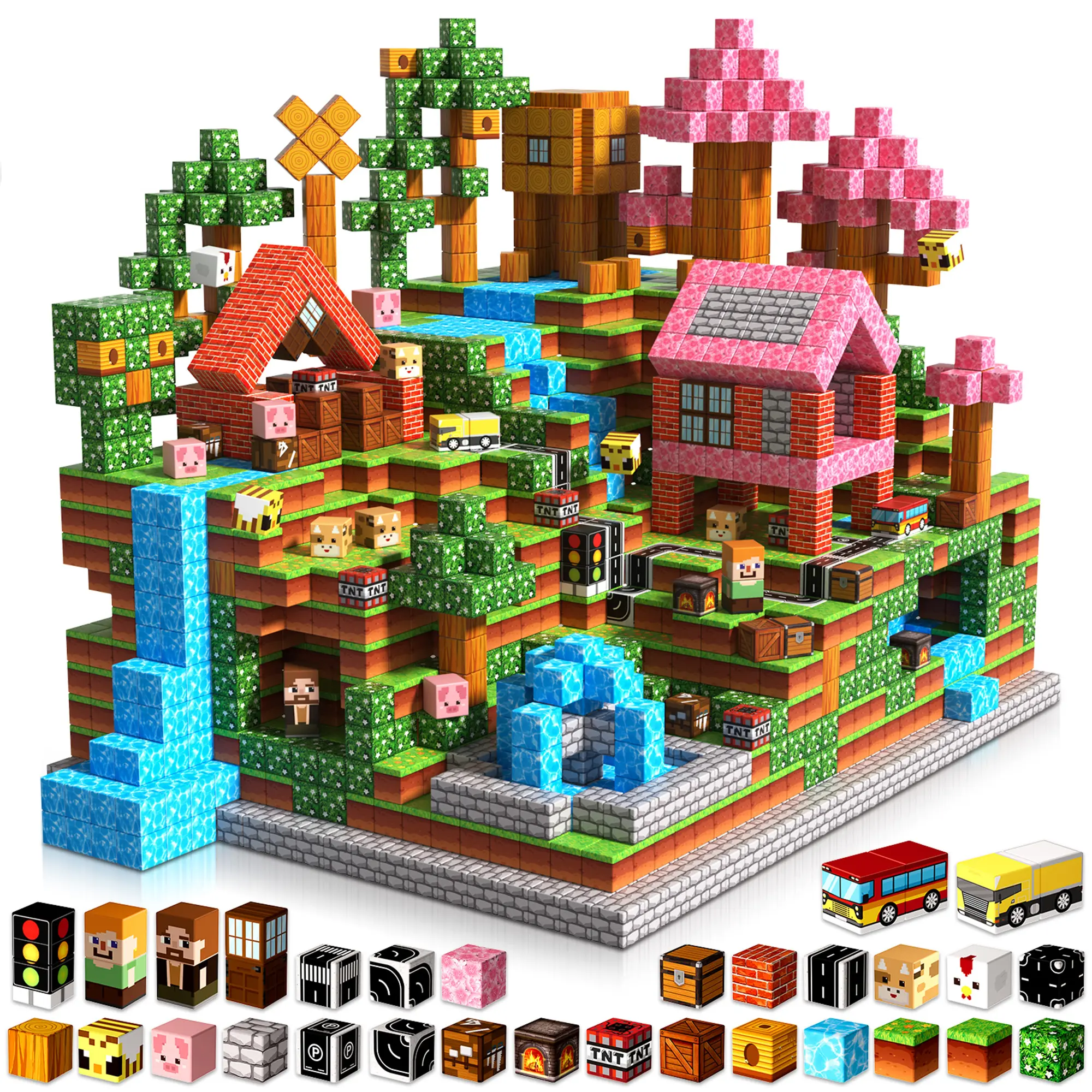200 PCS Magnetic Building Blocks - Brick Building Sets, Magnetic Sensory STEM Montessori Learning Toy, Colorful Cubes, Buildable Structures, Cool Gifts for Kids 3+, Ideal Christmas Birthday Gifts, Colorful Stacking Blocks, Diy Building Model