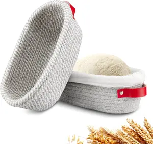 Banneton Bread Proofing Basket - Cotton Oval Banneton Basket Set of 2 Sourdough Proofing Baskets Round Proofing Bowls Handmade Rattan Baskets and Liners