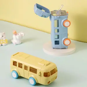 Cute Bus Water Bottle for Kids Drinkware Lid Portable Reusable