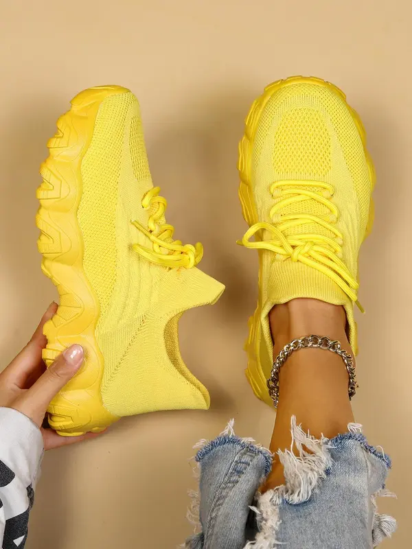 2024 Summer Lace-up Low Top Slip on Women Sneakers, Comfortable Ankle Socks Shoes, Knit Sports Running Shoes, Back To School Women's Workout Sneakers As Gift, for Fall Outfit 3