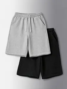 2-pack men’s casual athletic shorts, new summer loose-fit design with an elastic waistband featuring a drawstring for adjustable tightness; side pockets for convenient storage—ideal for outdoor sports, running, hiking, campus, skateboarding, and trendy ou