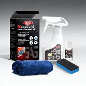 Ogas Car Headlight Restoration Liquid, Yellowed Oxidized Headlights, No Sanding Foggy Cleaning Polish Set, Crystal Coating Refresher