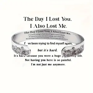 304L Stainless Steel THE DAY I LOST YOU, I ALSO LOST ME Adjustable C-shaped Open Bracelet, Commemorative Jewelry, Anniversary Animal Lovers Gift