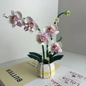 Orchid Building Blocks Flower, Artificial Flower Potted Plant, Desktop Decoration for Home Office, Birthday Gift, Home Decor