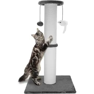 34 Inches Heavy Duty Thicker Cat Scratching Post with Cotton Rope, Hanging Ball and Mice, Grey for Indoor and Adult Cats