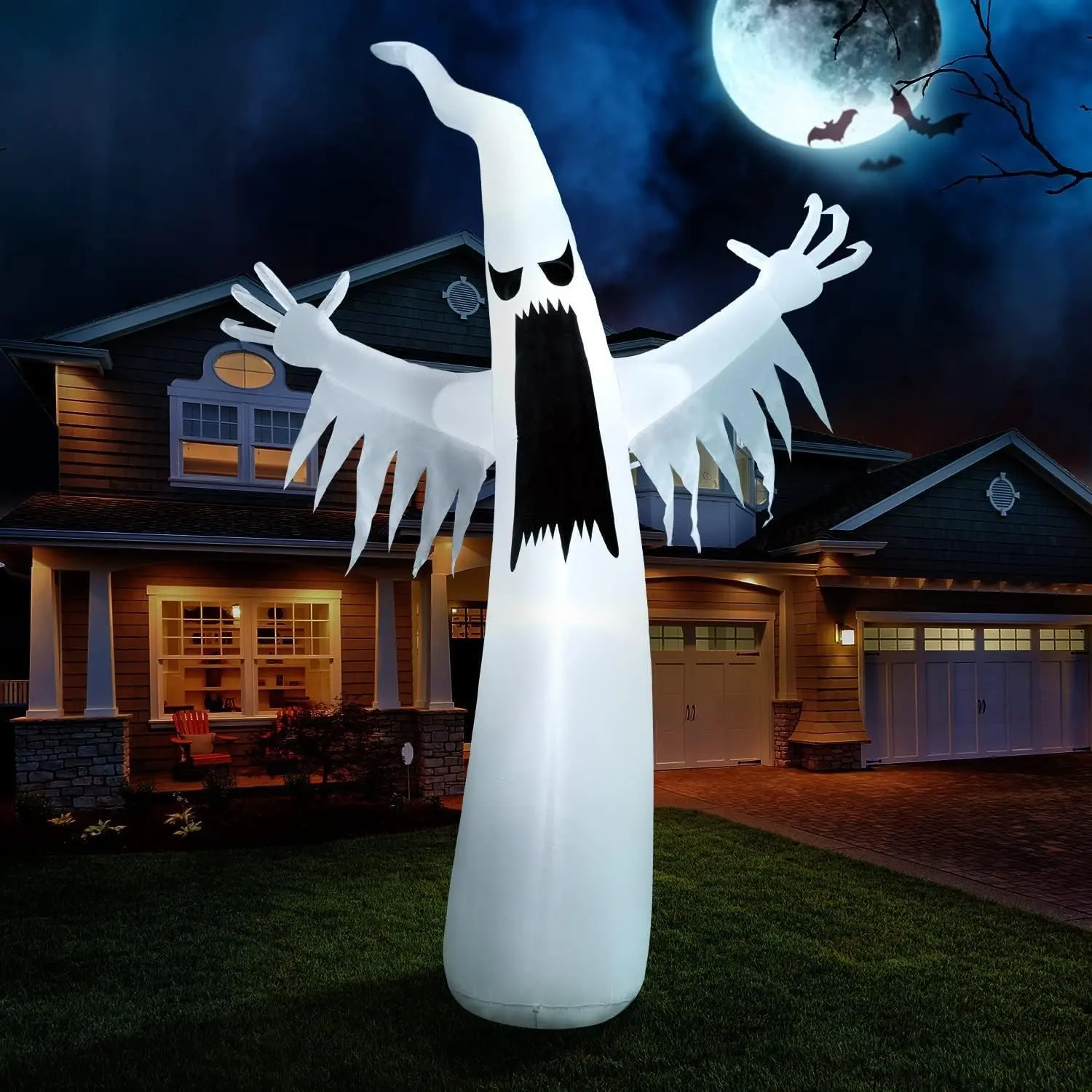 12 Feet Halloween Inflatable Outdoor Decoration, Horror Ghost Halloween Decor, Inflatable Ghost with LED Lights, Yard Decoration