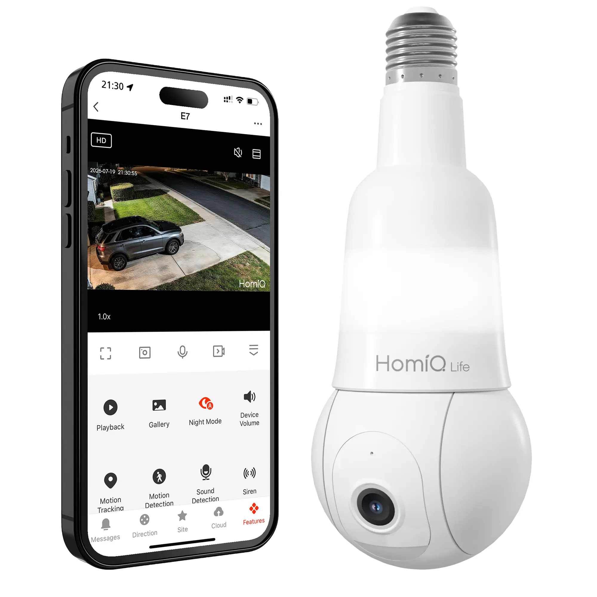 HOMIQ LIFE 3MP 2K Wireless Light Bulb Security Camera, E26/E27 Socket, 2.4GHz & 5GHz WiFi Connection, Digital Full Color Night Vision, Motion Detection, 2-Way Audio, Easy Installation, Remote Monitoring, Works with Alexa (Indoor/Outdoor Use)