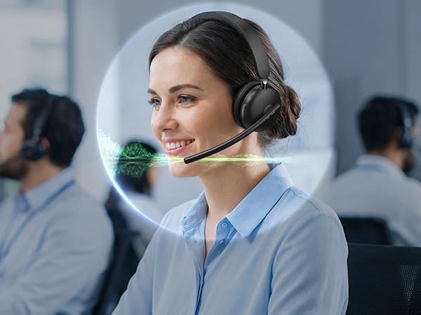 Dytole Wireless Headset with Mic for Work, Bluetooth 5.3 Headset with Noise Cancelling, Wireless Headphones with Mic & USB Dongle, 65H & Mute, Ideal for PC/Call Center/Computer/Laptop/Study