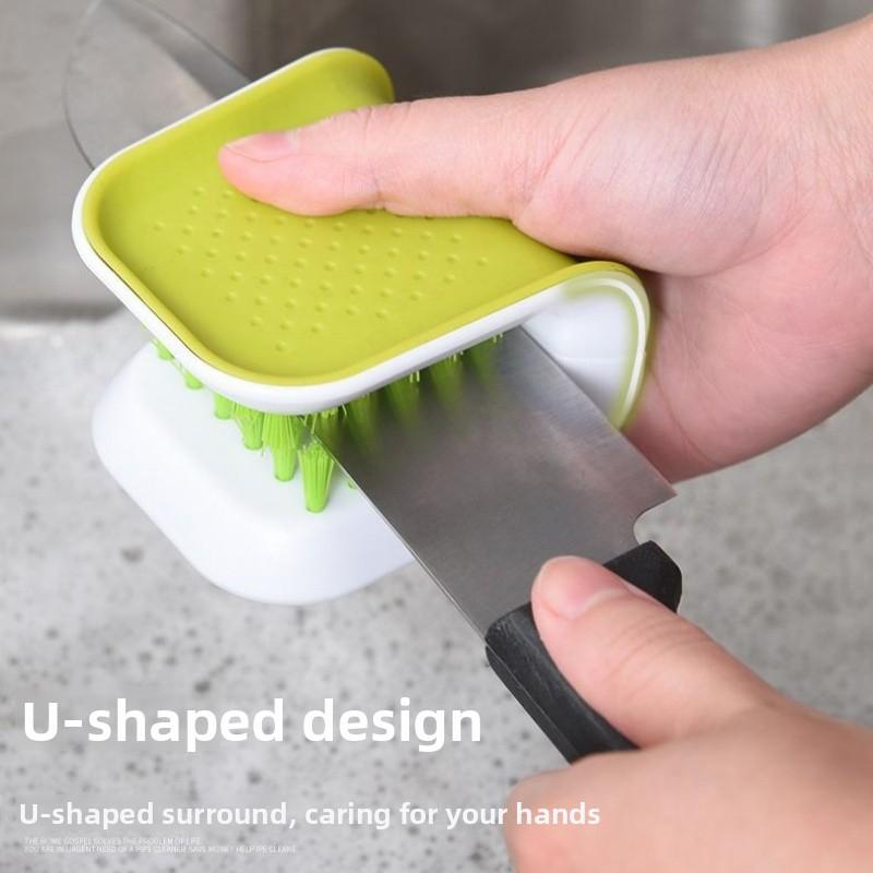 Multifunctional U-shaped Kitchen Cleaning Brush | Anti-cut Hand-Safe Knife Cutlery Cleaner | Double-sided Brush For Knife Fork Chopsticks Dishes | For Home Family Daily Kitchen Use | Safe Dishwashing Cleaning Gadget