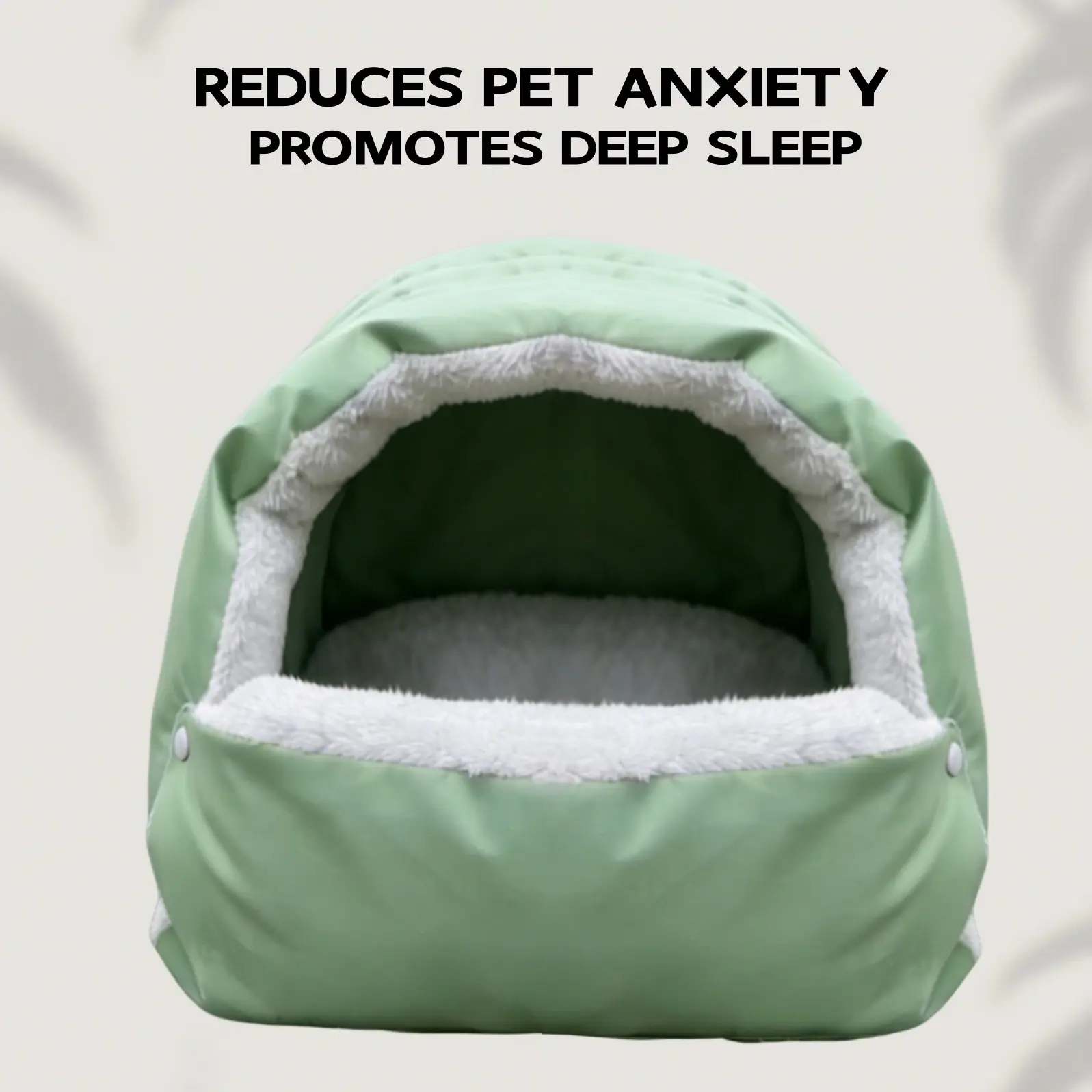 Light green pet bed offering a secure semi-enclosed design! Helps relieve anxiety and promotes deep sleep; fleece lining for warmth in autumn and winter; suitable for small and medium dogs and cats; a safe haven from wind for furry pets.